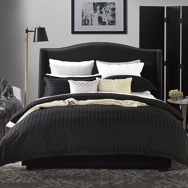 500TC Hotel Stripe Granite Quilt Cover Set by Logan & Mason