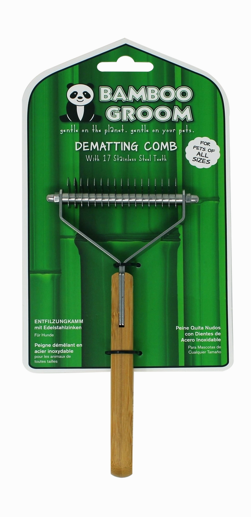Bamboo Groom Dematting Comb with 17 Stainless Steel Teeth