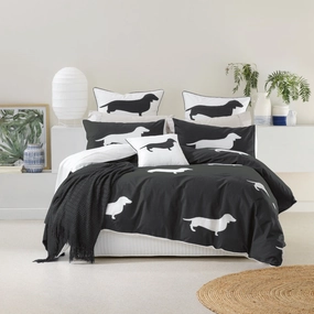 Dachshund Charcoal Quilt Cover Set by Bianca