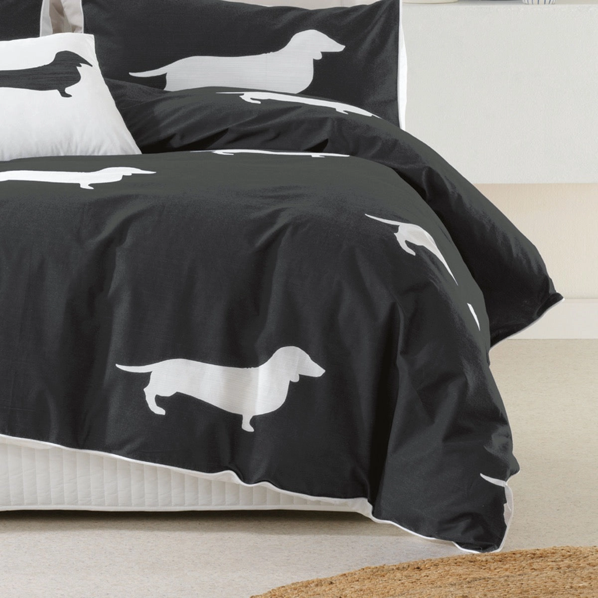 Dachshund Charcoal Quilt Cover Set by Bianca