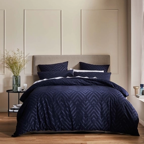 Echo Navy Quilt Cover Set by Logan and Mason Platinum