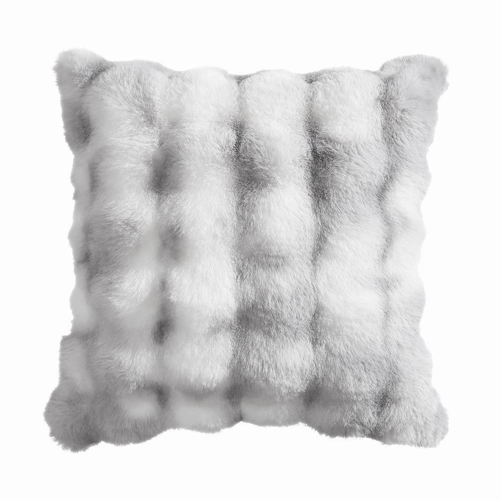 Faux Rabbit Fur Silver Cushion by Logan and Mason Platinum