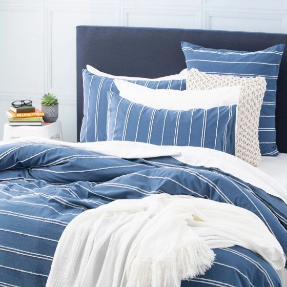 Hudson Vintage Washed Cotton Chenille Blue Quilt Cover Set by Renee Taylor
