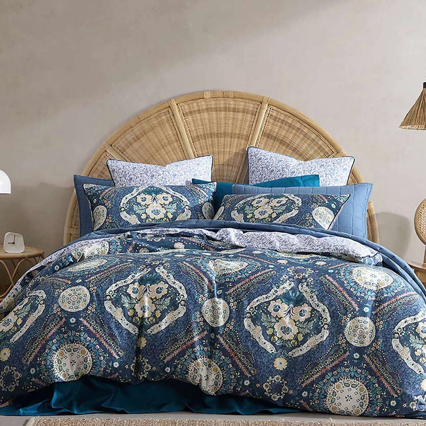 Kashmir Mid Blue Quilt Cover Set by Logan and Mason