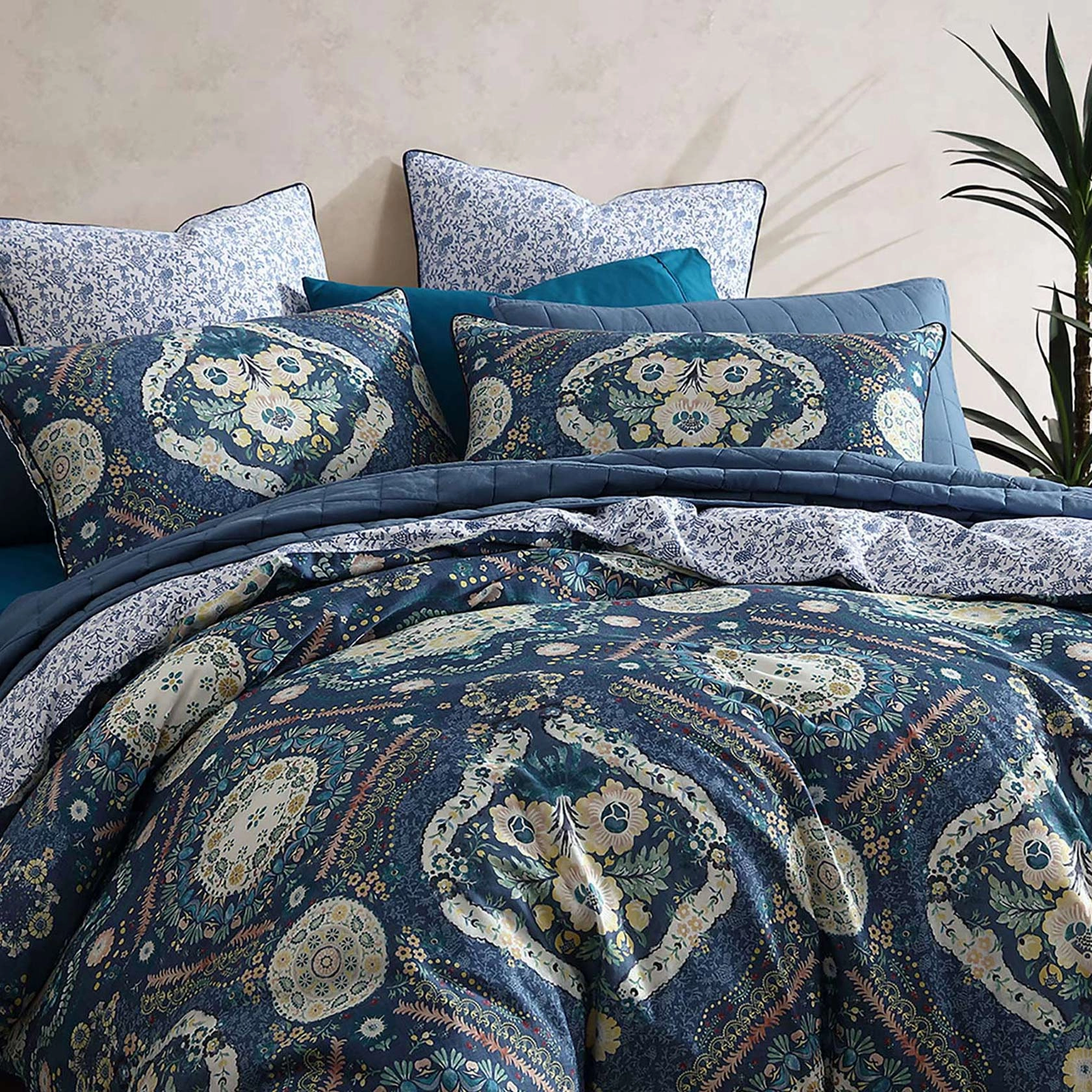 Kashmir Mid Blue Quilt Cover Set by Logan and Mason