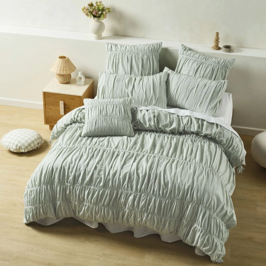 Layla Seafoam Quilt Cover Set by Linen House