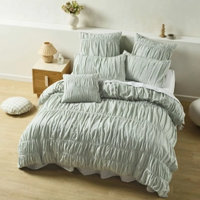 Layla Seafoam Quilt Cover Set by Linen House