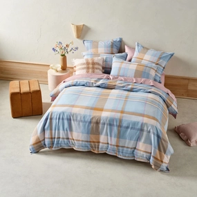 Lennon Blue Quilt Cover Set by Linen House