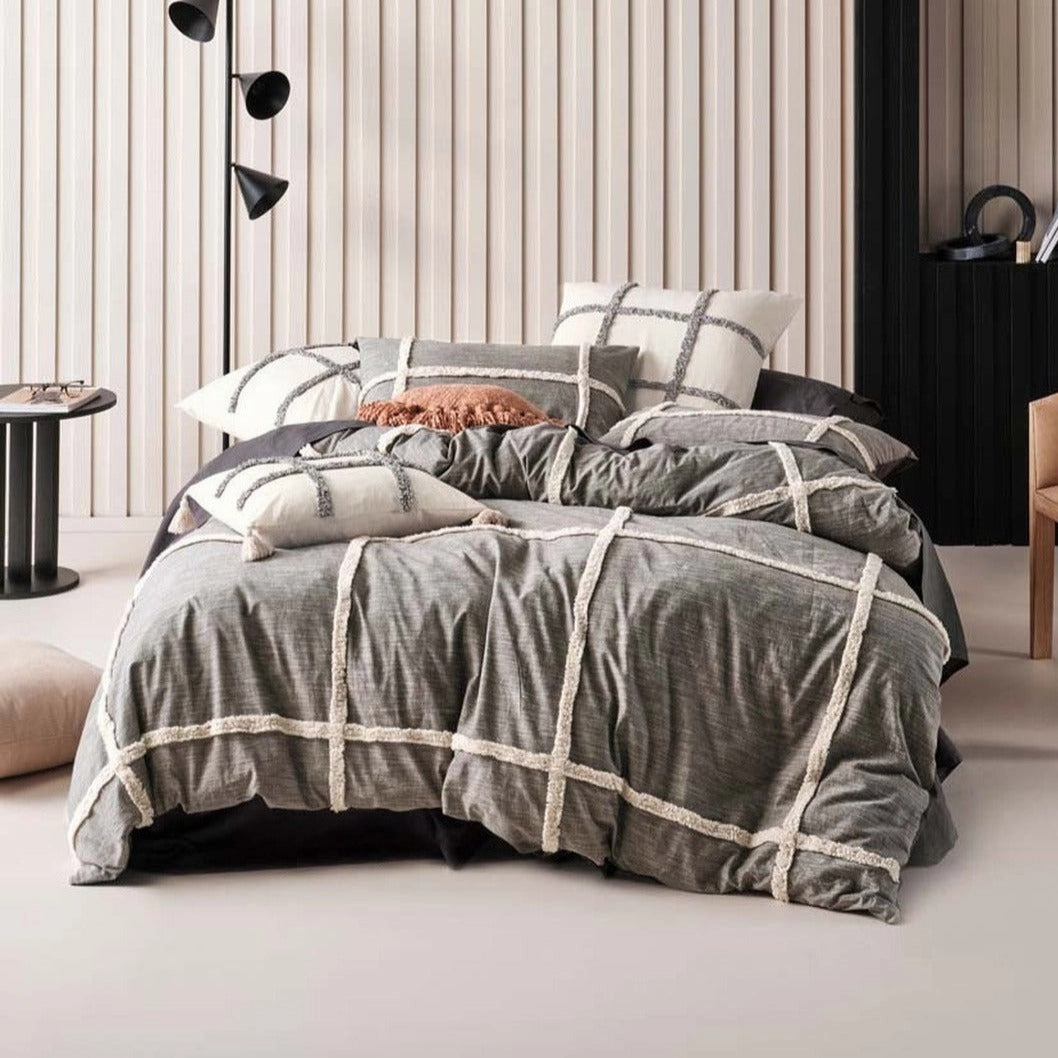 Lyndon Charcoal Quilt Cover Set by Linen House