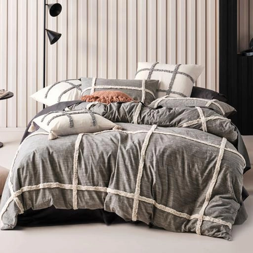 Lyndon Charcoal Quilt Cover Set by Linen House