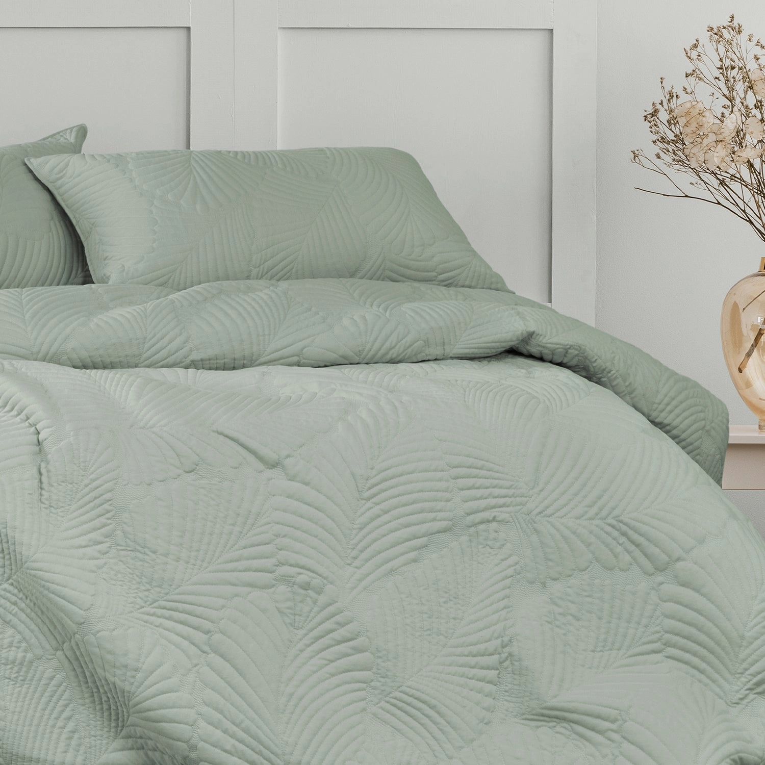 Molly Palm Green Quilted Quilt Cover Set by Ardor