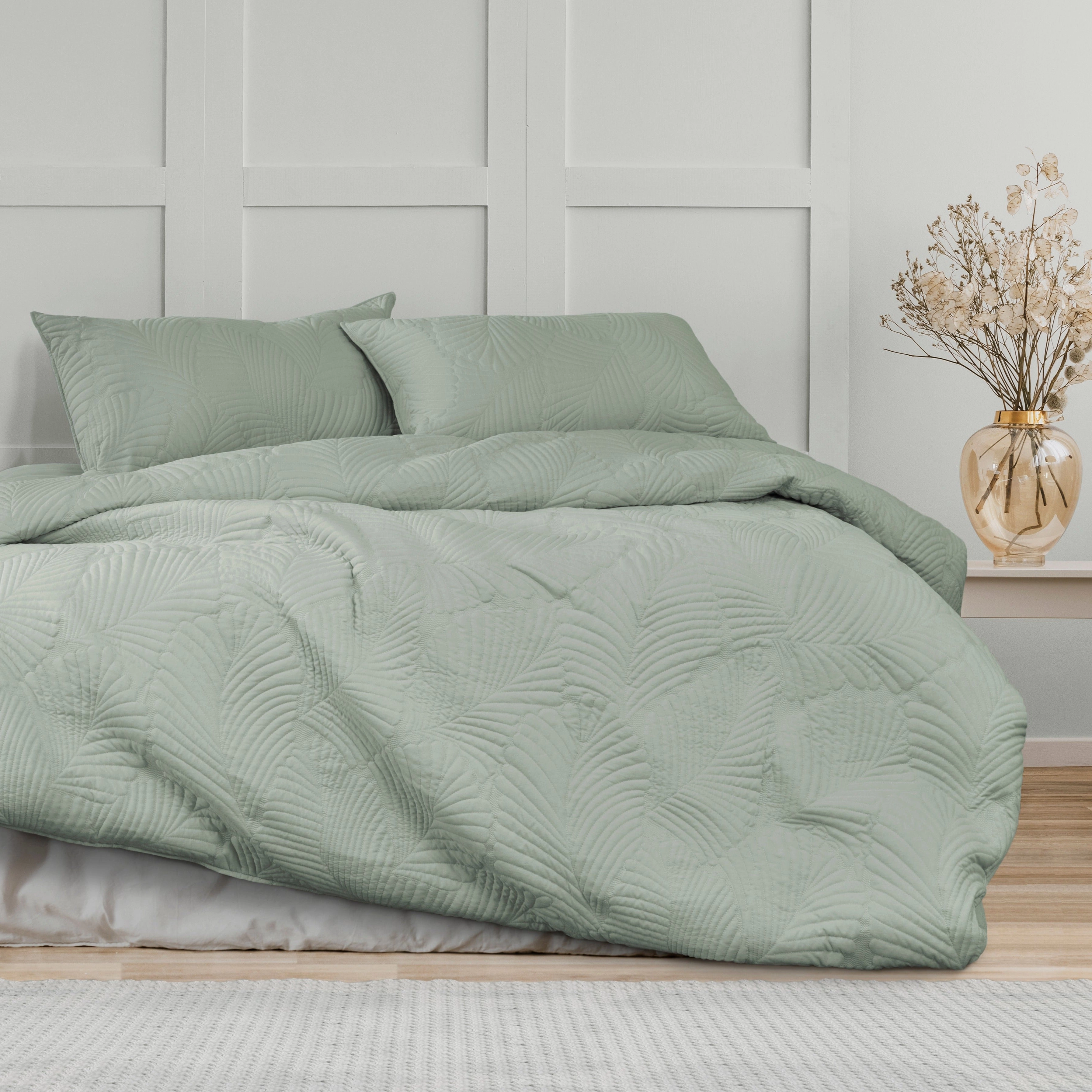 Molly Palm Green Quilted Quilt Cover Set by Ardor