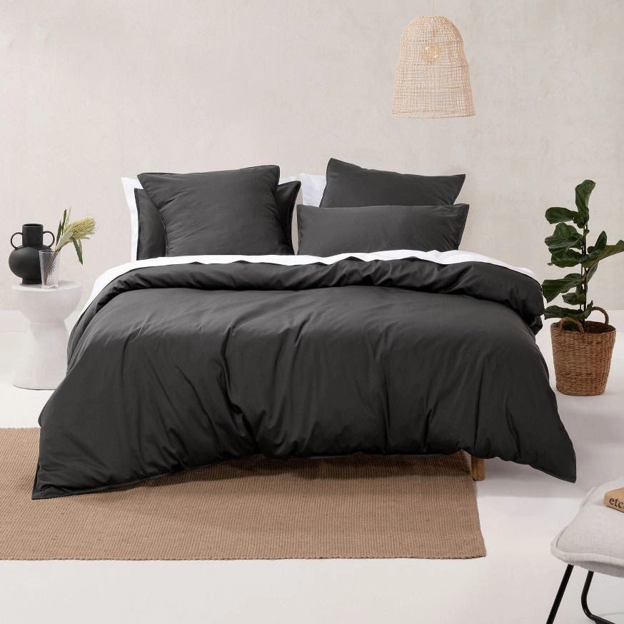 Nara Bamboo Cotton CHARCOAL Quilt Cover Set by Linen House