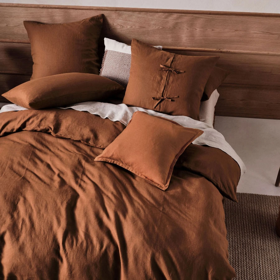 Nimes Linen QUILT COVER SET CINNAMON by Linen House