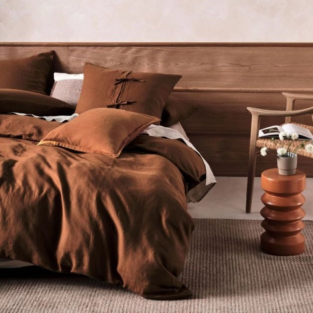 Nimes Linen QUILT COVER SET CINNAMON by Linen House
