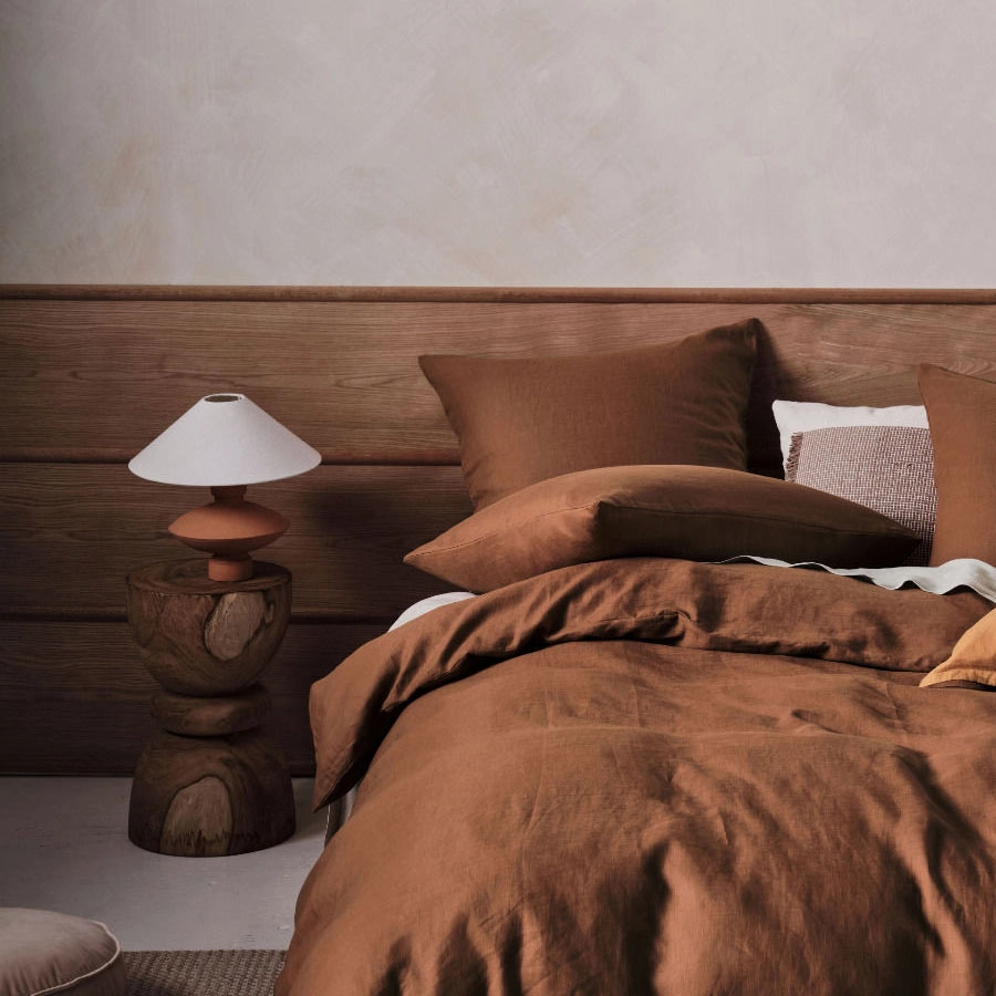 Nimes Linen QUILT COVER SET CINNAMON by Linen House