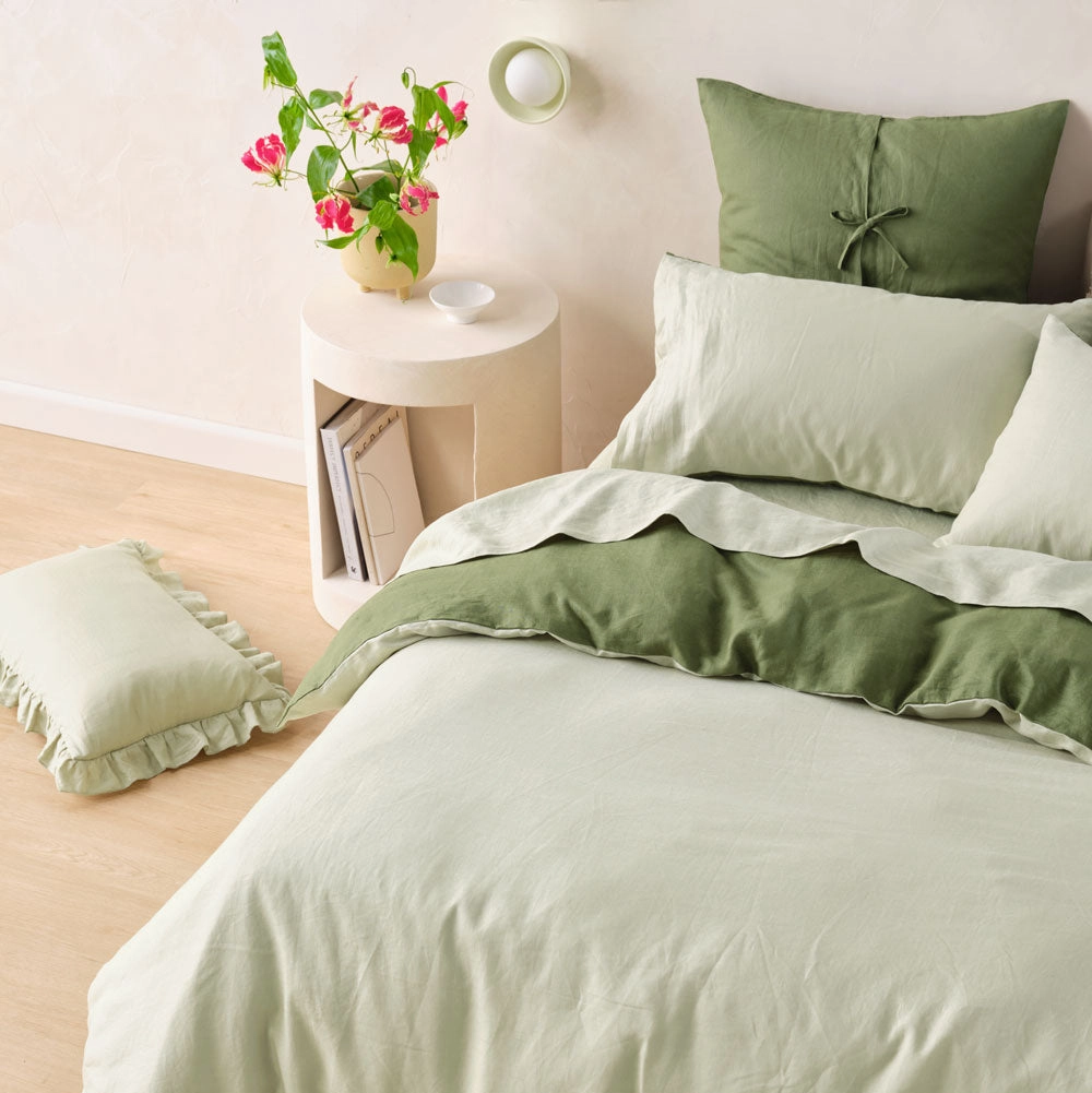 Nimes Moss-Wasabi Duet Linen QUILT COVER SET by Linen House