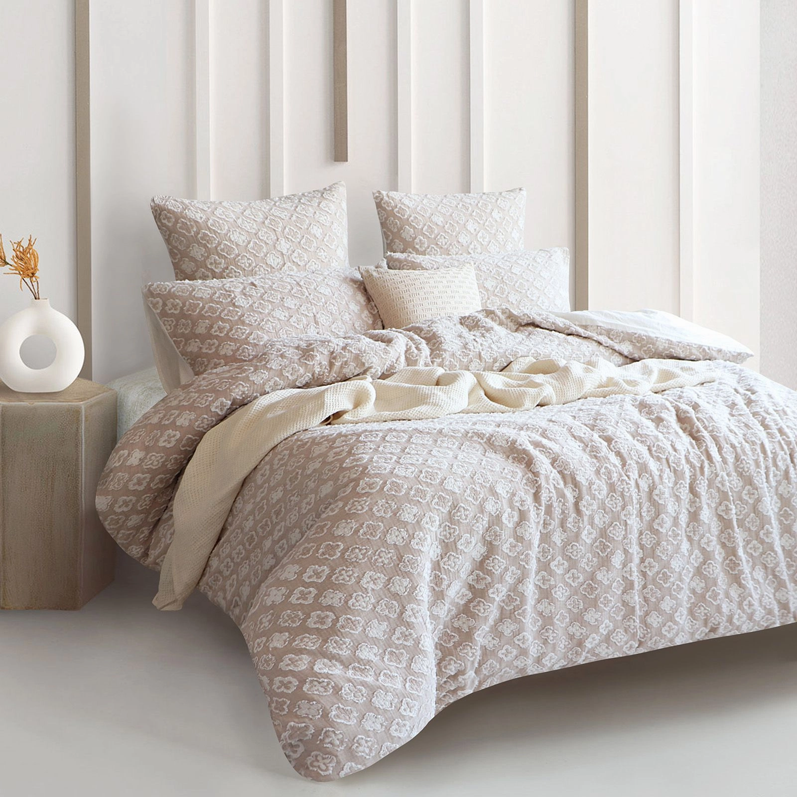 Renee Taylor Amara Nude Jacquard Yarn Dyed Quilt Cover Set