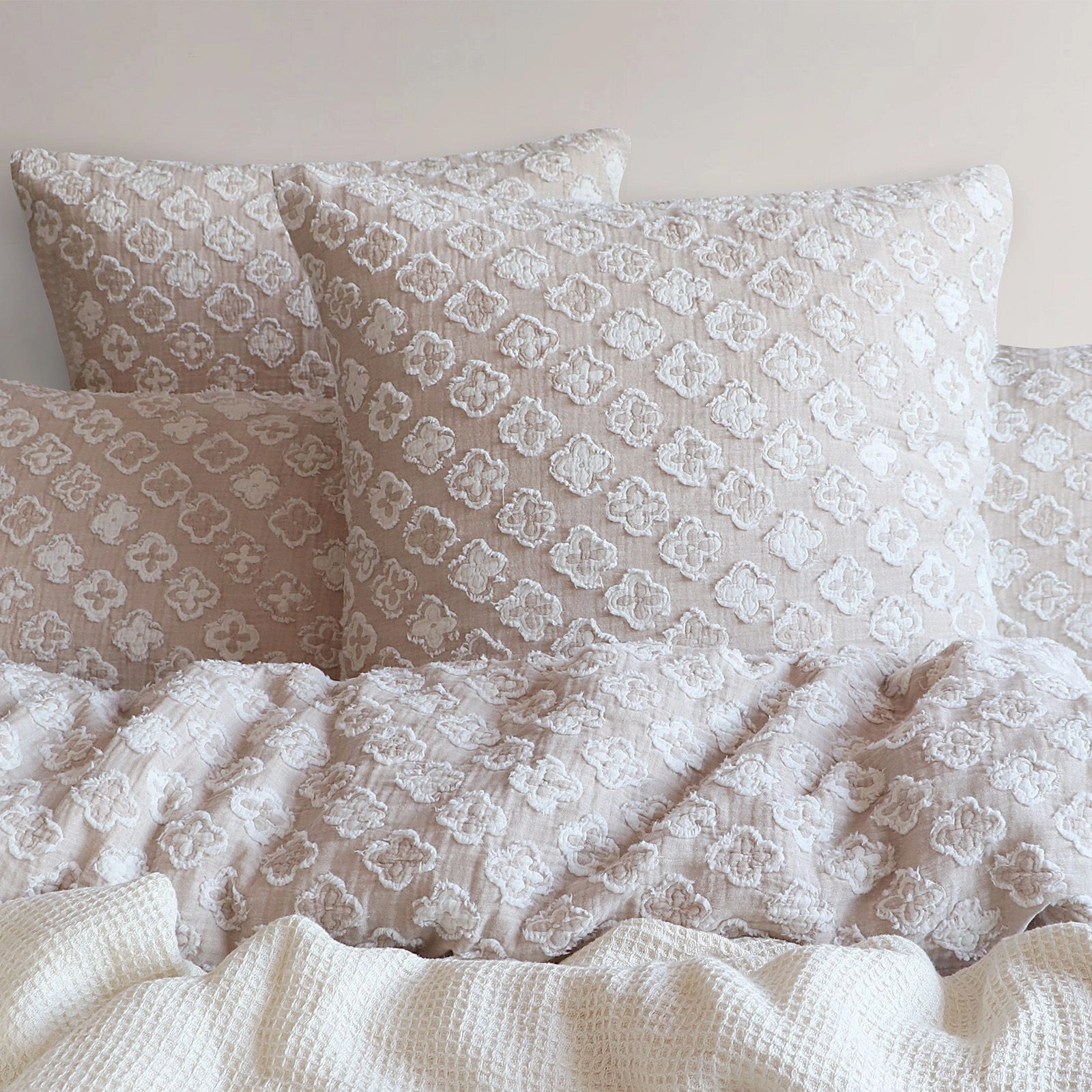 Renee Taylor Amara Nude Jacquard Yarn Dyed Quilt Cover Set