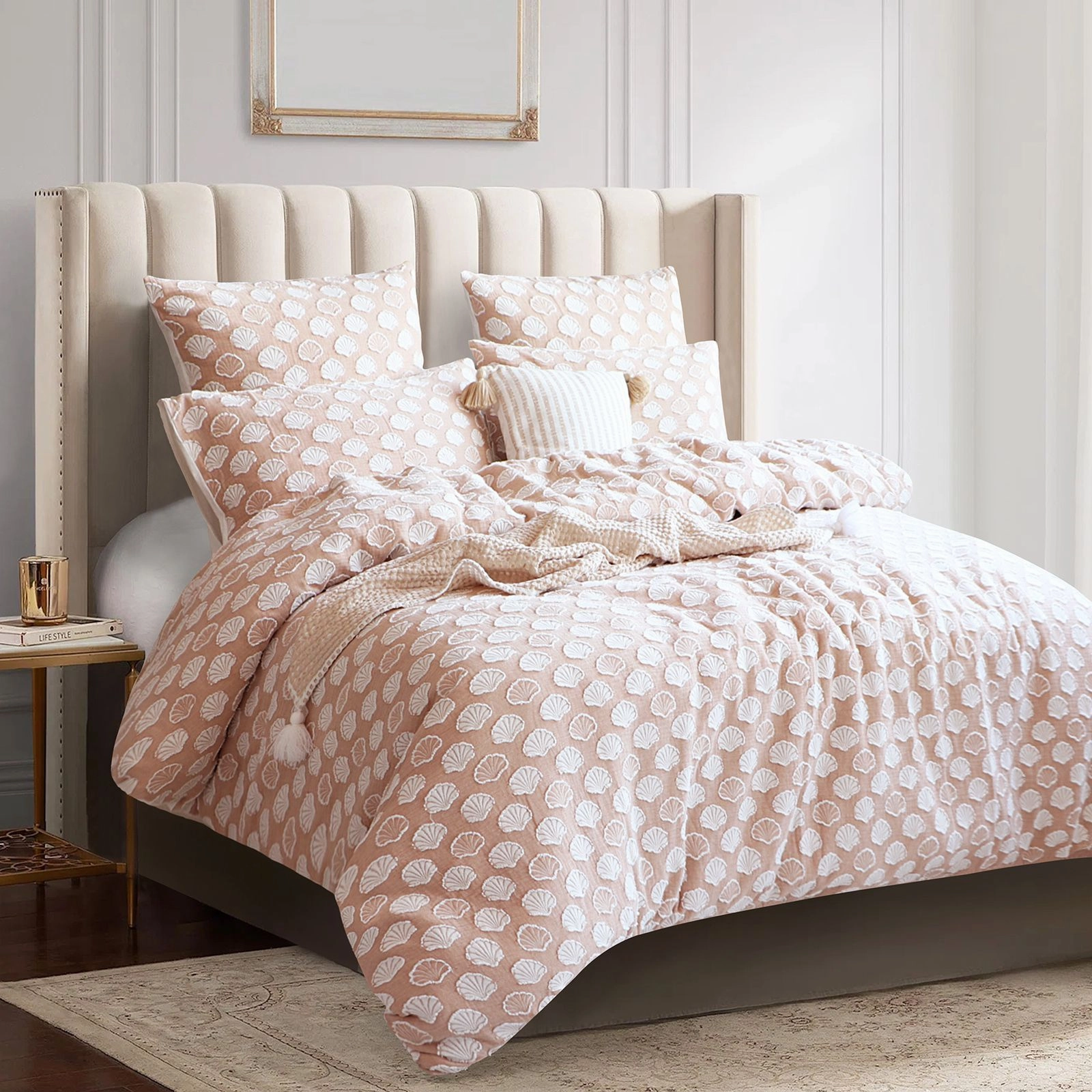 Renee Taylor Ariel Rust Chenille Tufted Jacquard Quilt Cover Set