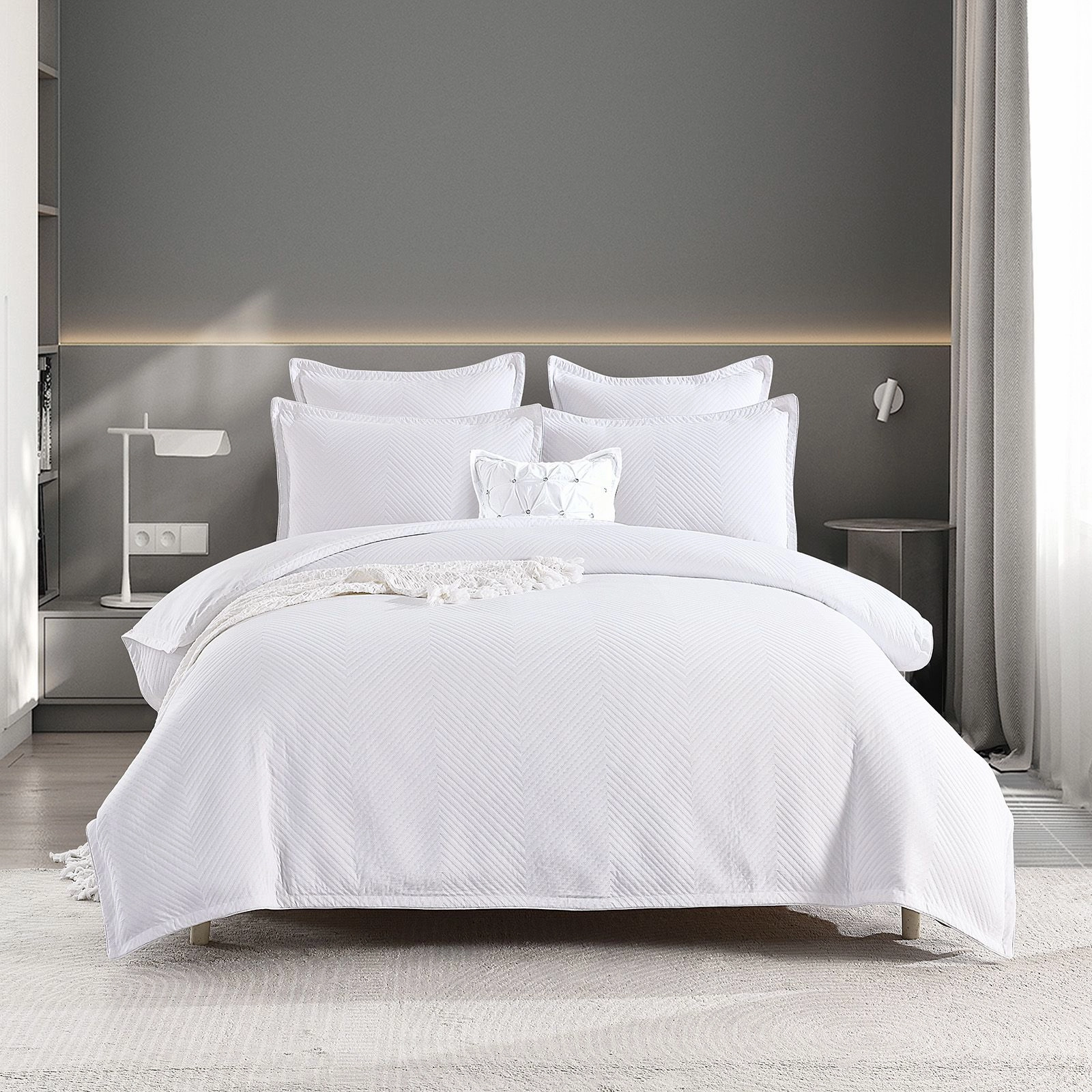 Renee Taylor Atlantis White Jacquard Quilt Cover Set