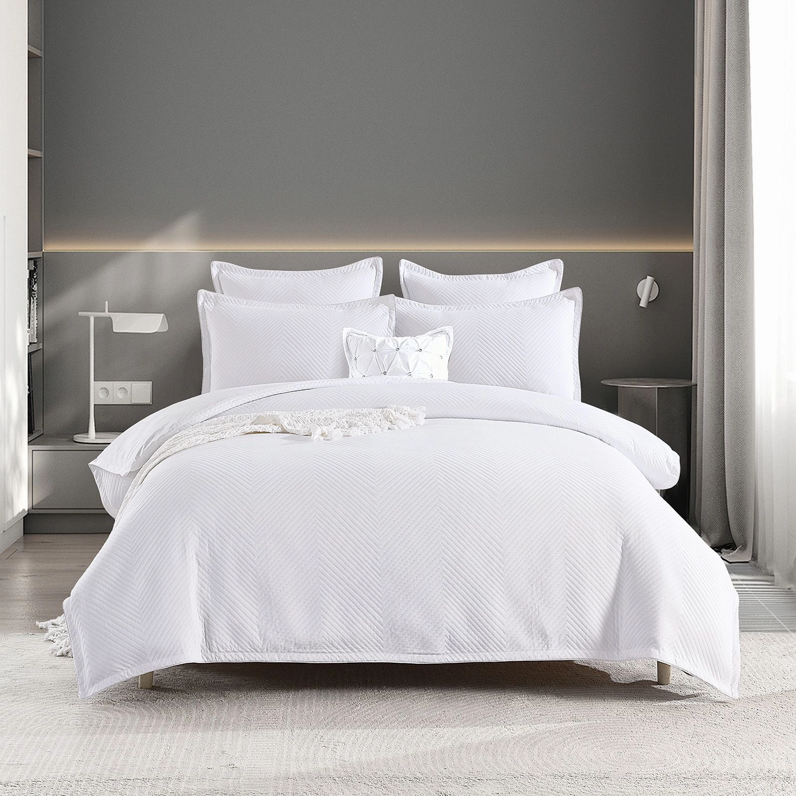 Renee Taylor Atlantis White Jacquard Quilt Cover Set