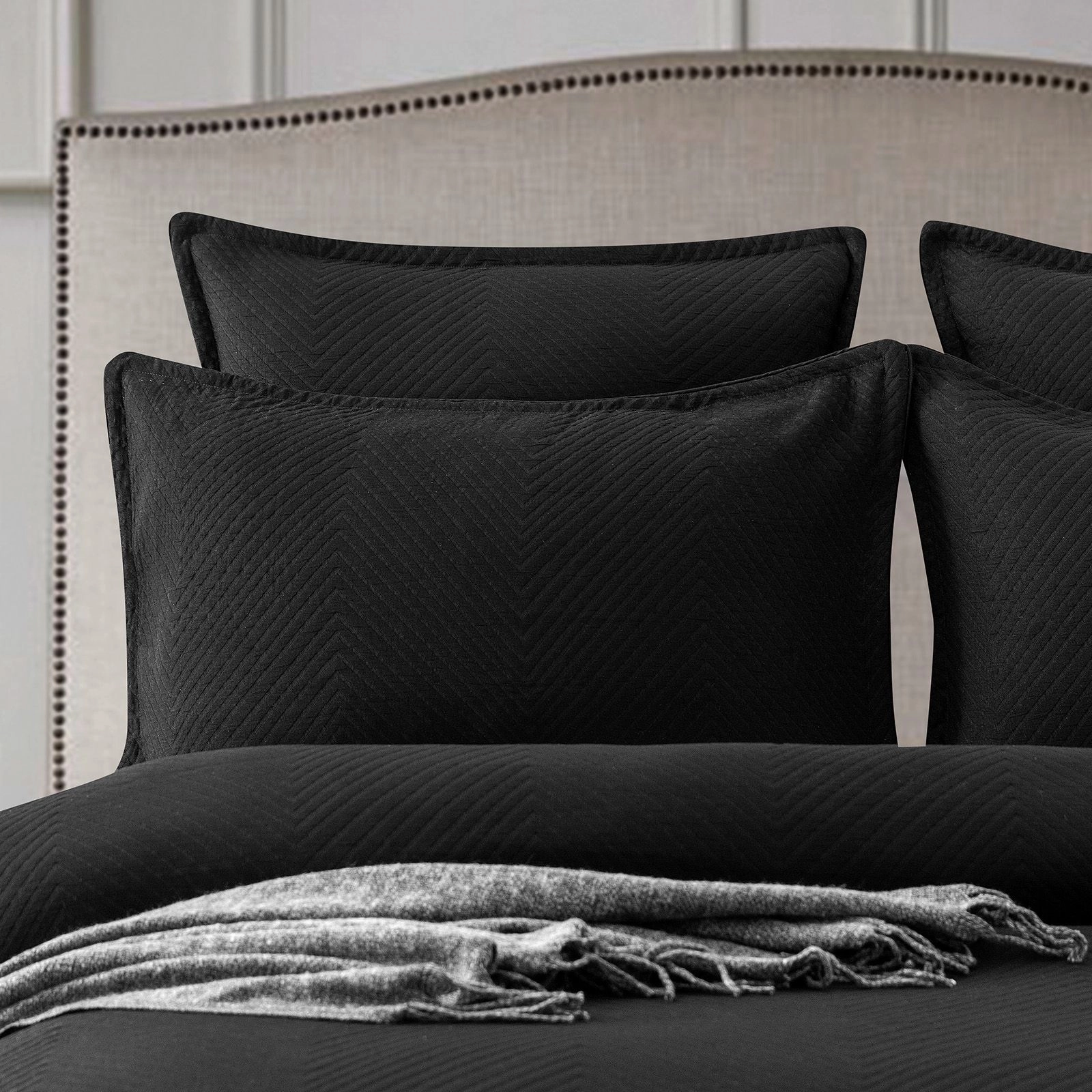 Renee Taylor Chevron Black Jacquard Quilt Cover Set
