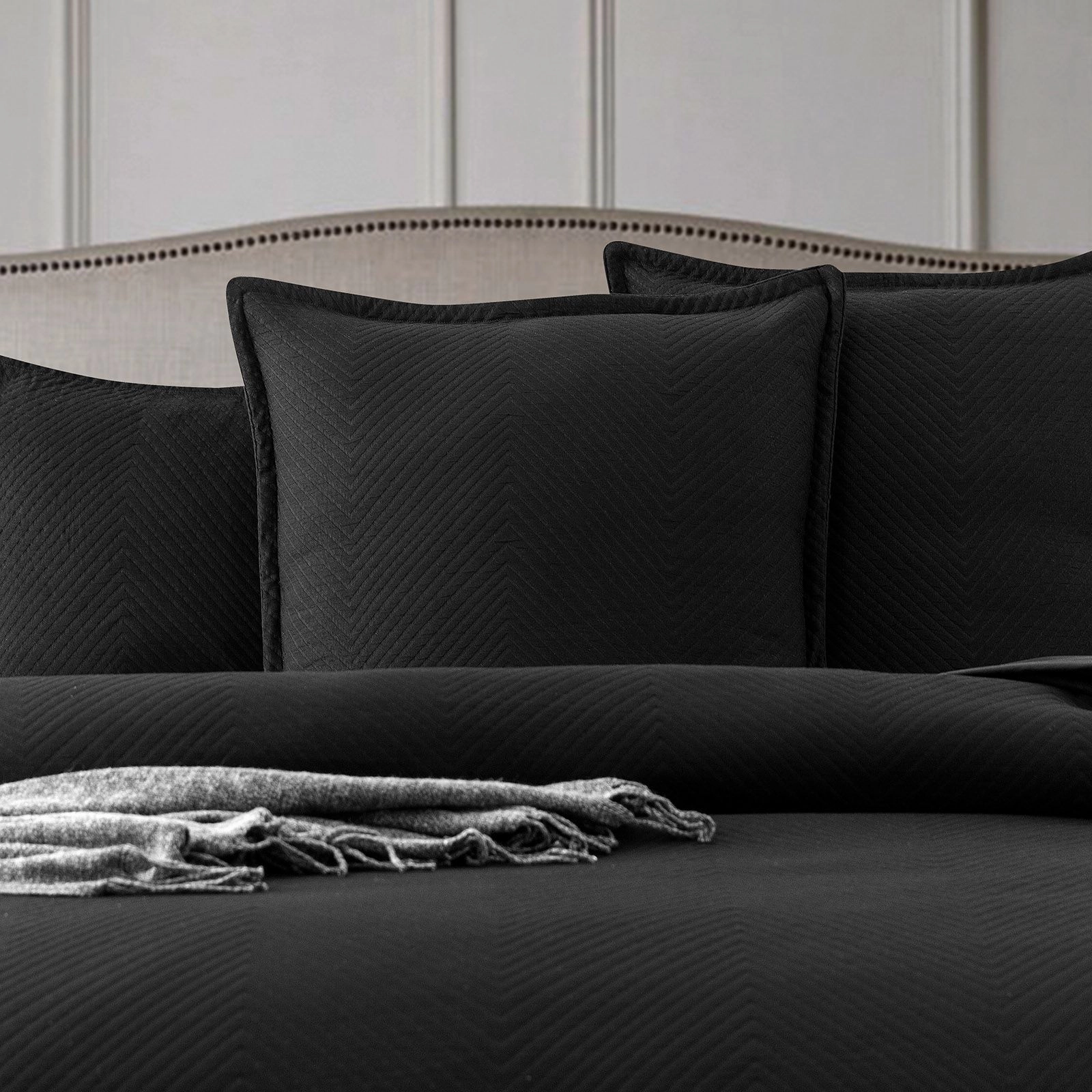 Renee Taylor Chevron Black Jacquard Quilt Cover Set