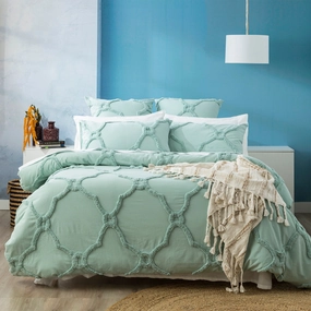 Renee Taylor Moroccan 100% Cotton Chenille Vintage washed Tufted Quilt cover set Sage