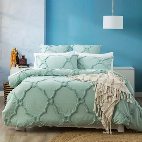 Renee Taylor Moroccan 100% Cotton Chenille Vintage washed Tufted Quilt cover set Sage