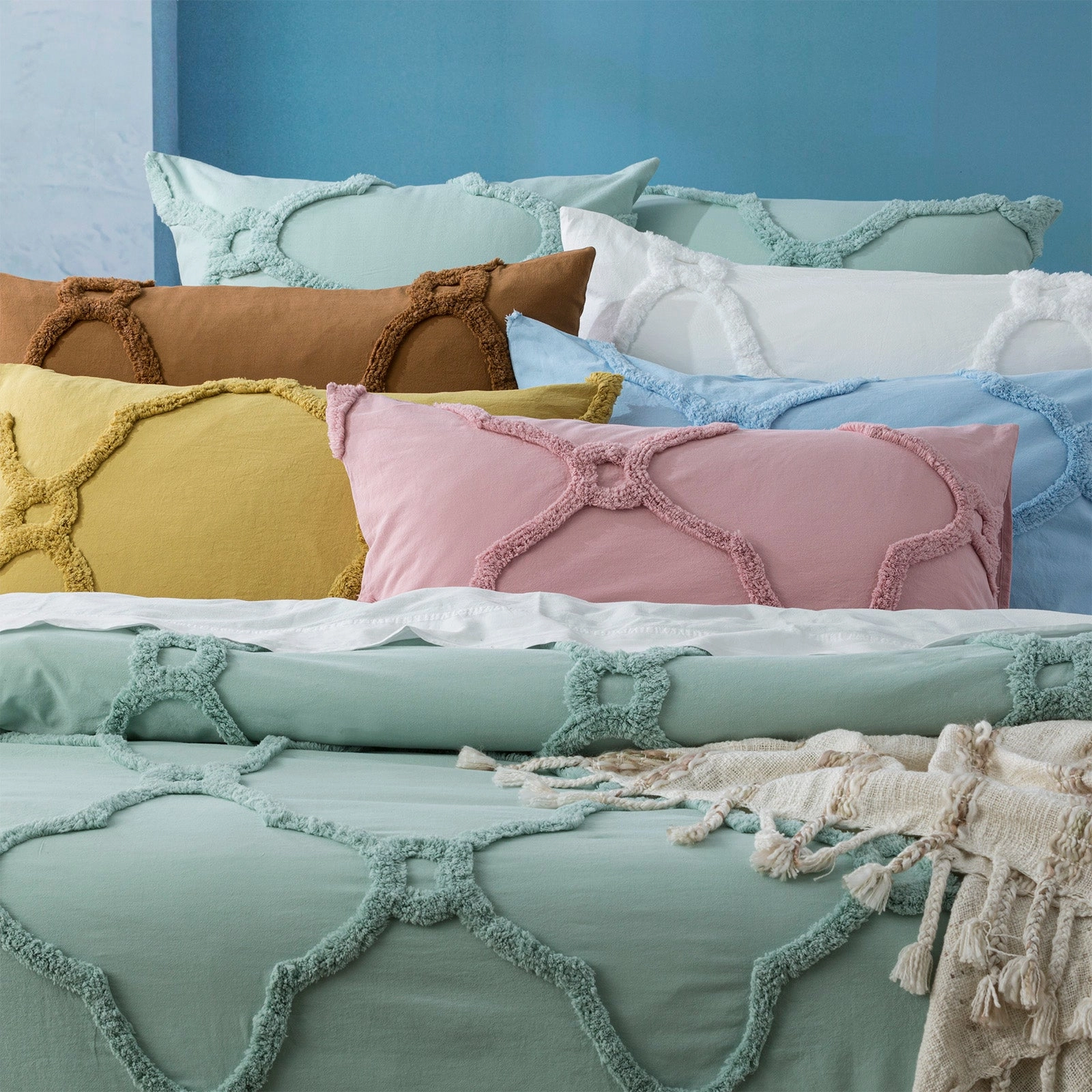 Renee Taylor Moroccan 100% Cotton Chenille Vintage washed Tufted Quilt cover set Willow