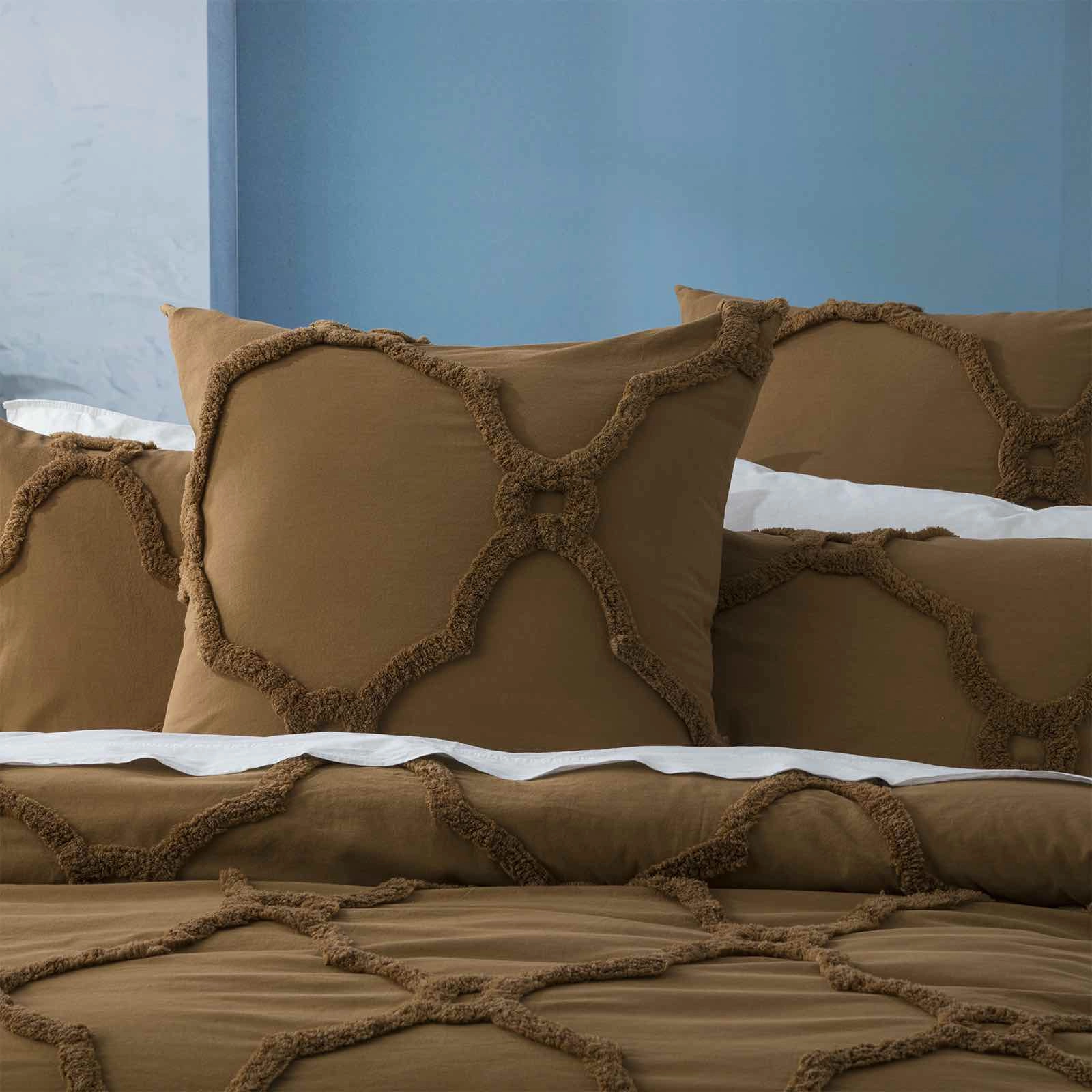 Renee Taylor Moroccan 100% Cotton Chenille Vintage washed Tufted Quilt cover set Wood