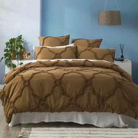 Renee Taylor Moroccan 100% Cotton Chenille Vintage washed Tufted Quilt cover set Wood