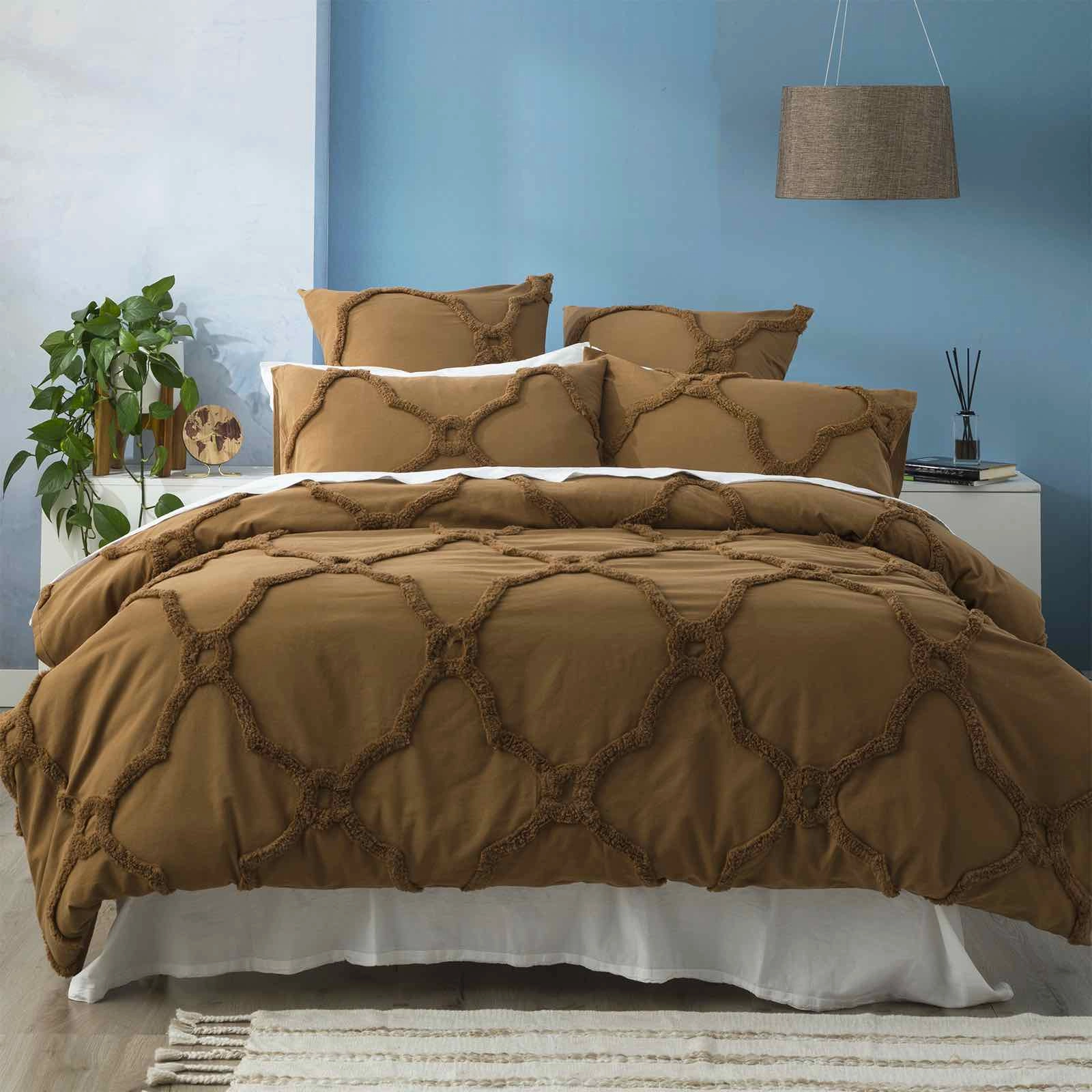 Renee Taylor Moroccan 100% Cotton Chenille Vintage washed Tufted Quilt cover set Wood
