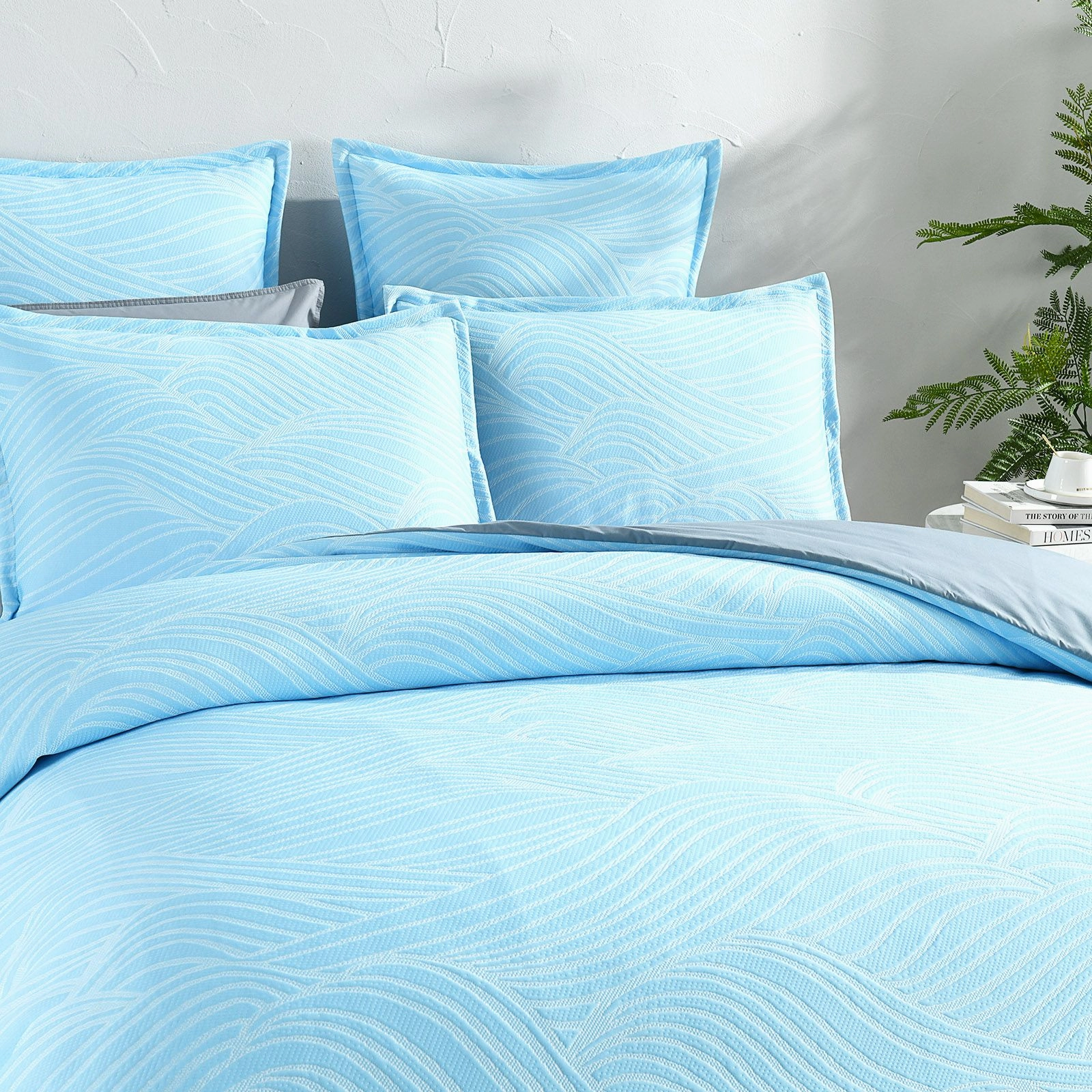 Renee Taylor Oscillate Sky Jacquard Quilt Cover Set