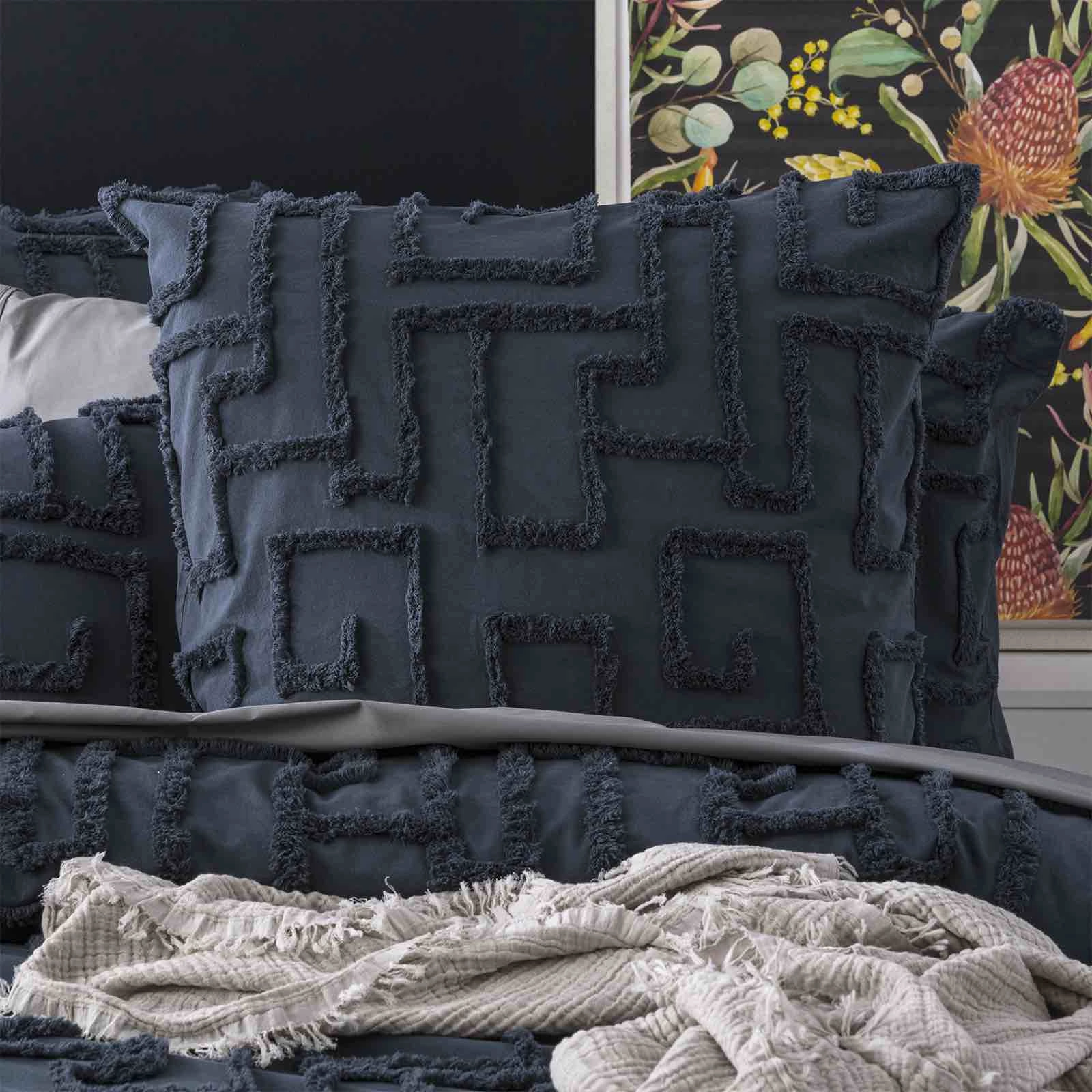 Riley Vintage Washed Cotton Chenille Tufted Quilt Cover Set Slate by Renee Taylor