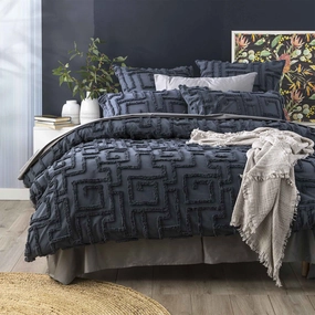 Riley Vintage Washed Cotton Chenille Tufted Quilt Cover Set Slate by Renee Taylor