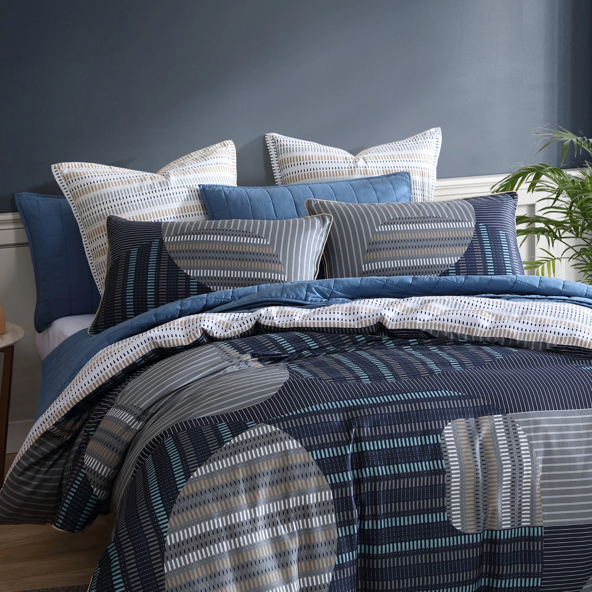 Statham Navy Quilt Cover Set by Logan and Mason