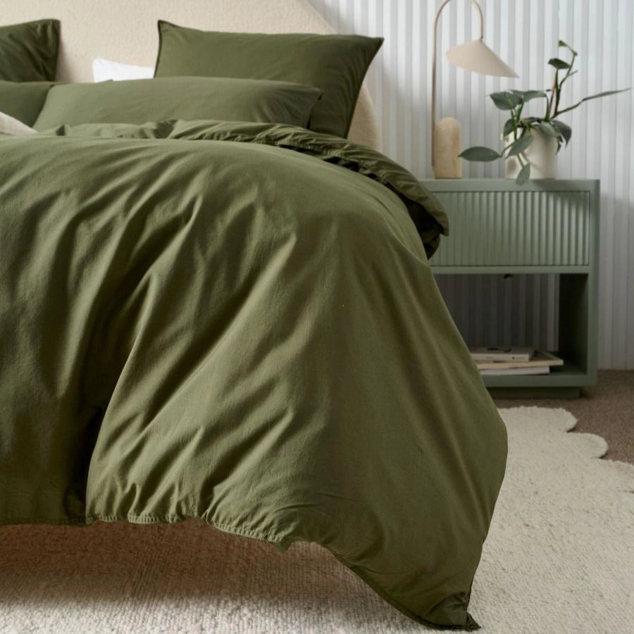 Terra Organic Cotton OLIVE Quilt Cover Set by Linen House