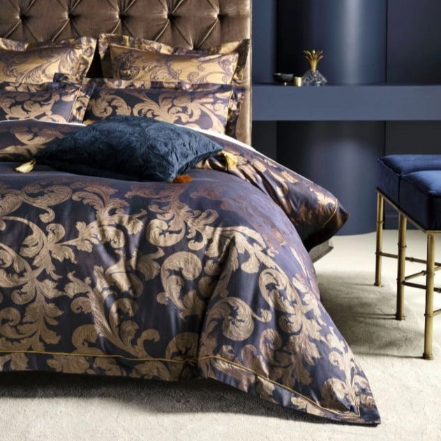 Verity Navy Quilt Cover Set by GRACE Linen House