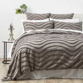 Wave GREY 100% Cotton Chenille Vintage Quilt Cover Set by Cloud Linen