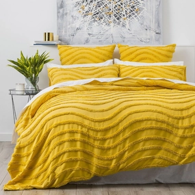 Wave MUSTARD 100% Cotton Chenille Vintage Quilt Cover Set by Cloud Linen