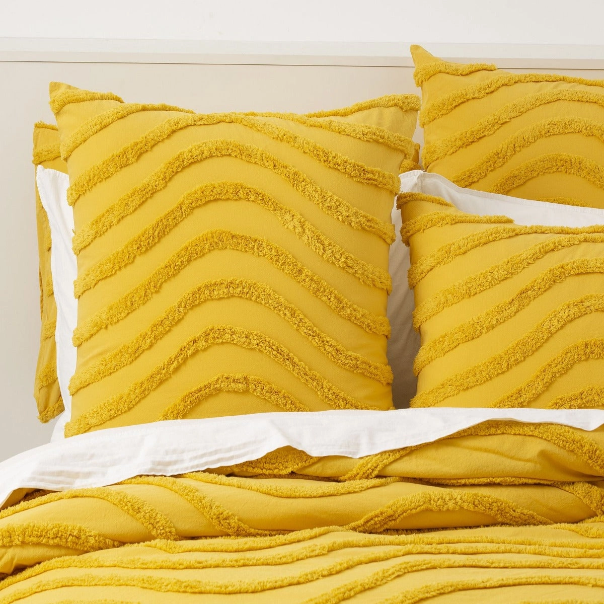 Wave MUSTARD 100% Cotton Chenille Vintage Quilt Cover Set by Cloud Linen