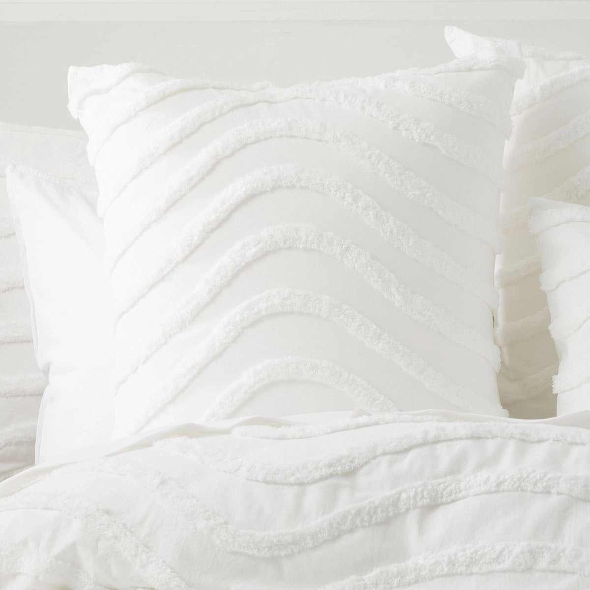 Wave WHITE European Pillowcases by Cloud Linen