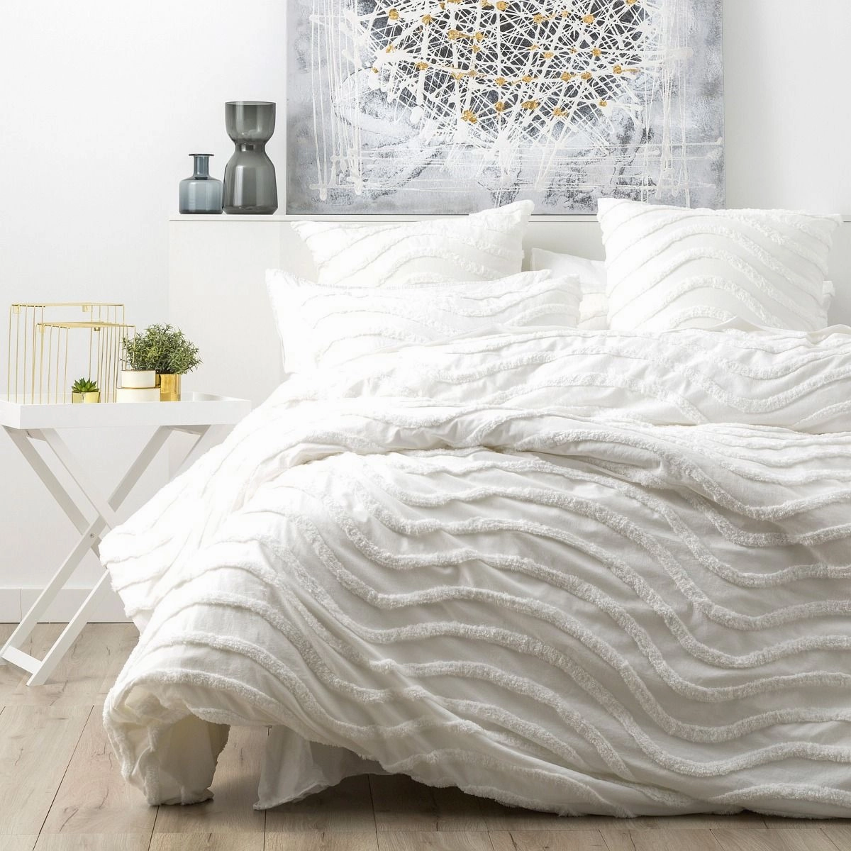 Wave WHITE European Pillowcases by Cloud Linen
