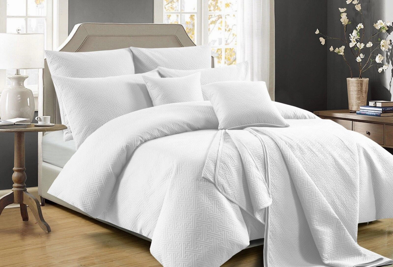 Zeus White Coverlet Set Queen/ King by Perle